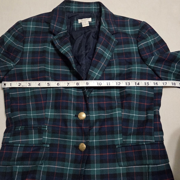 J Crew Green Plaid Tartan Women's Blazer with Gold Buttons Womens 0 XS - Picture 5 of 10